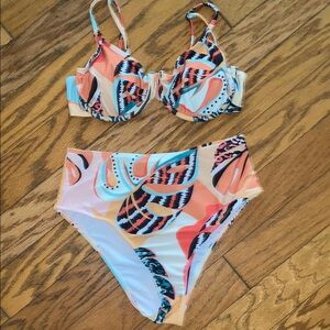 Colorful Leaf Print Bikini Set